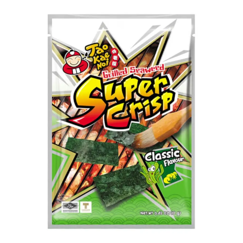 Snack Rong Biển Giòn Vị Truyền Thống, Super Crisp Grilled Seaweed, Classic, 0.42 oz (12g) - TAO KAE NOI