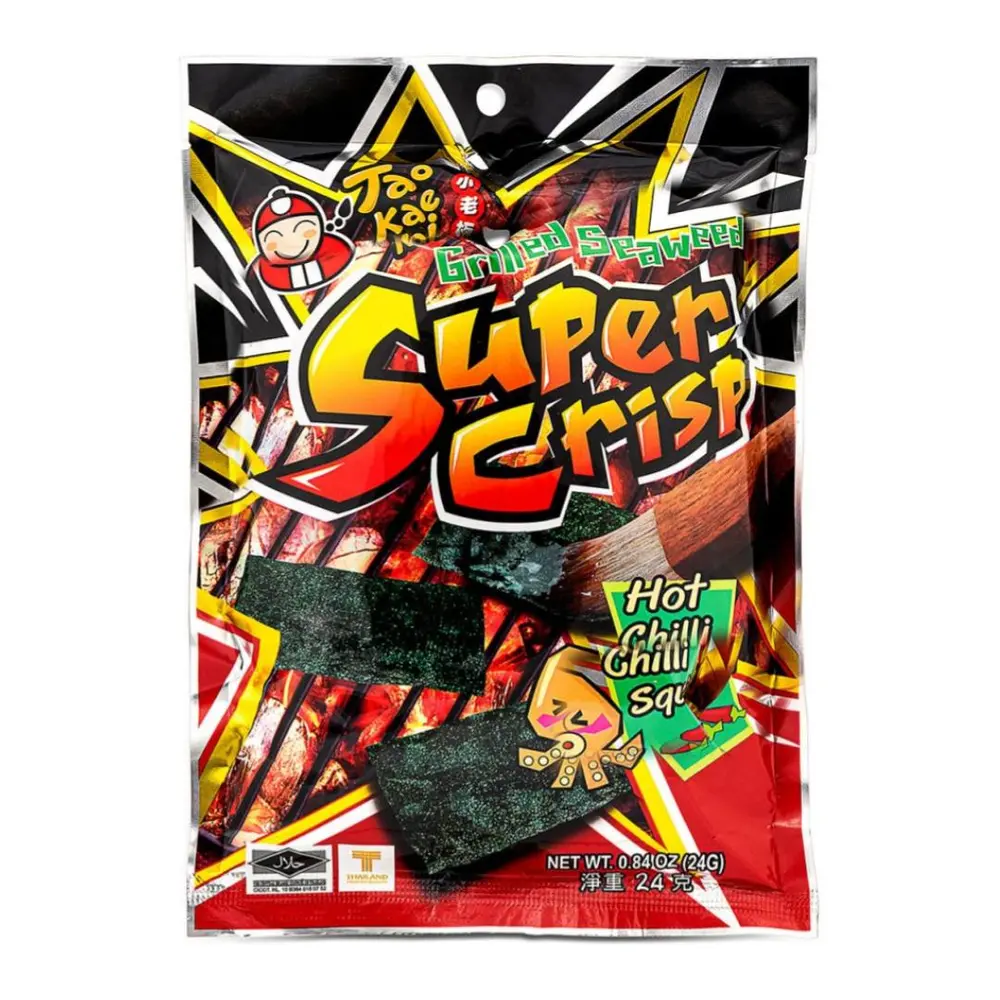 Snack Rong Biển Giòn Vị Mực Cay, Super Crisp Grilled Seaweed, Hot Chili Squid, 0.42 oz (12g) - TAO KAE NOI