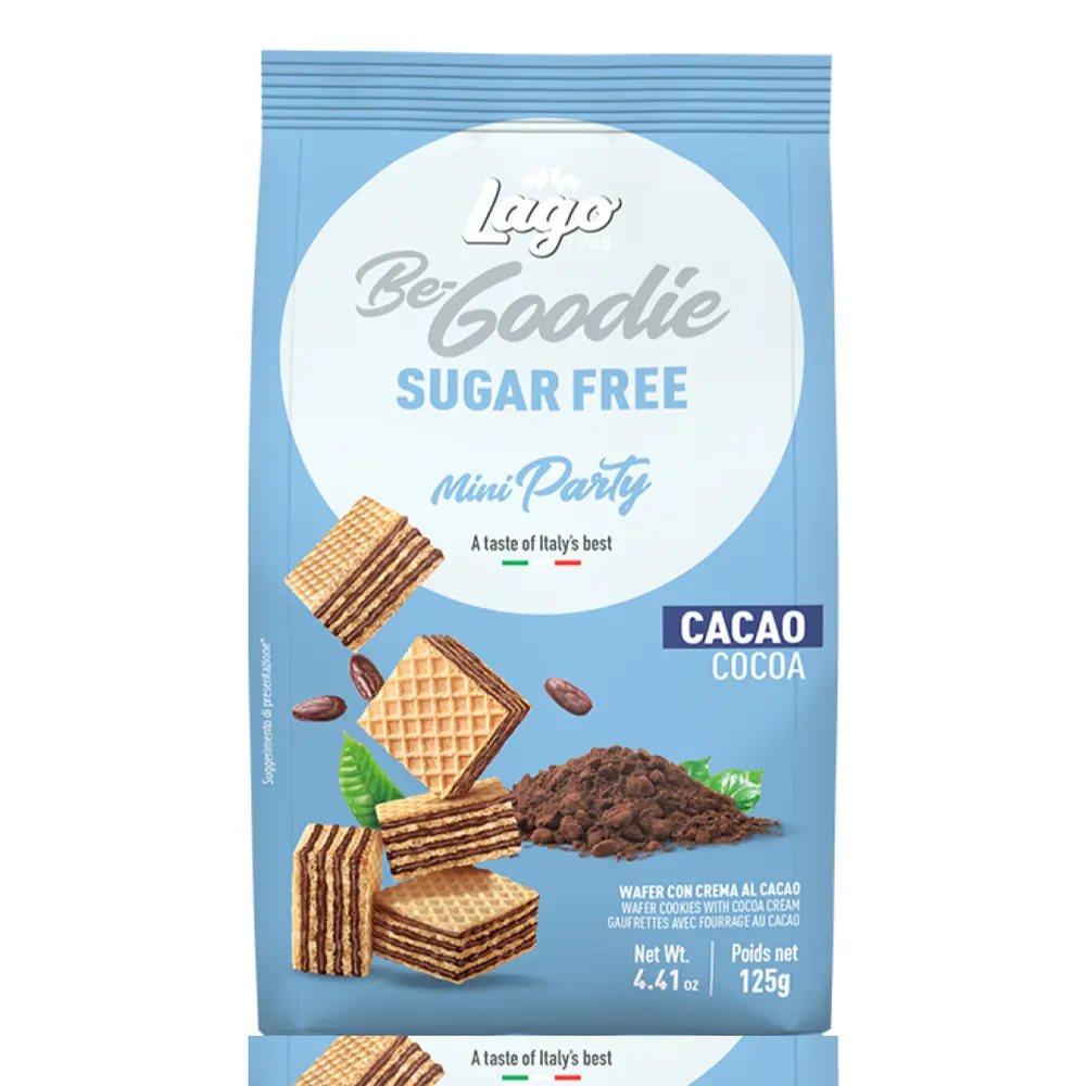 Bánh Xốp Kem Ca Cao Không Đường, Mini Party, Wafer Cookies with Cocoa Cream, Sugar Free, 4.41 oz (125g) - LAGO