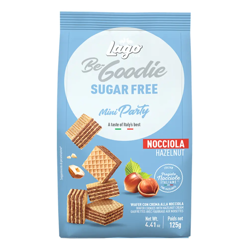 Bánh Xốp Kem Hạt Phỉ Không Đường, Mini Party, Wafer Cookies with Hazelnut Cream, Sugar Free, 4.41 oz (125g) - LAGO