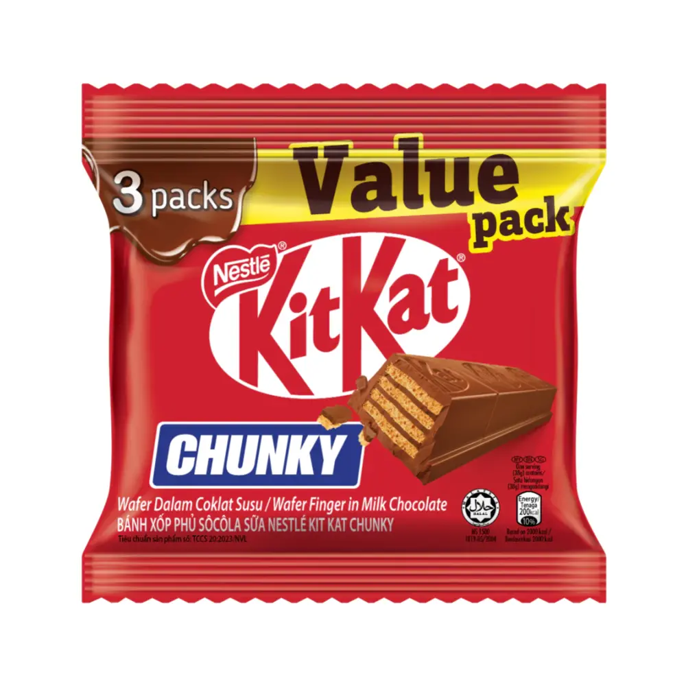 Bánh Xốp Phủ Socola, Chunky, Wafer Fingers in Milk Chocolate, 3 Thanh (114g) - KITKAT