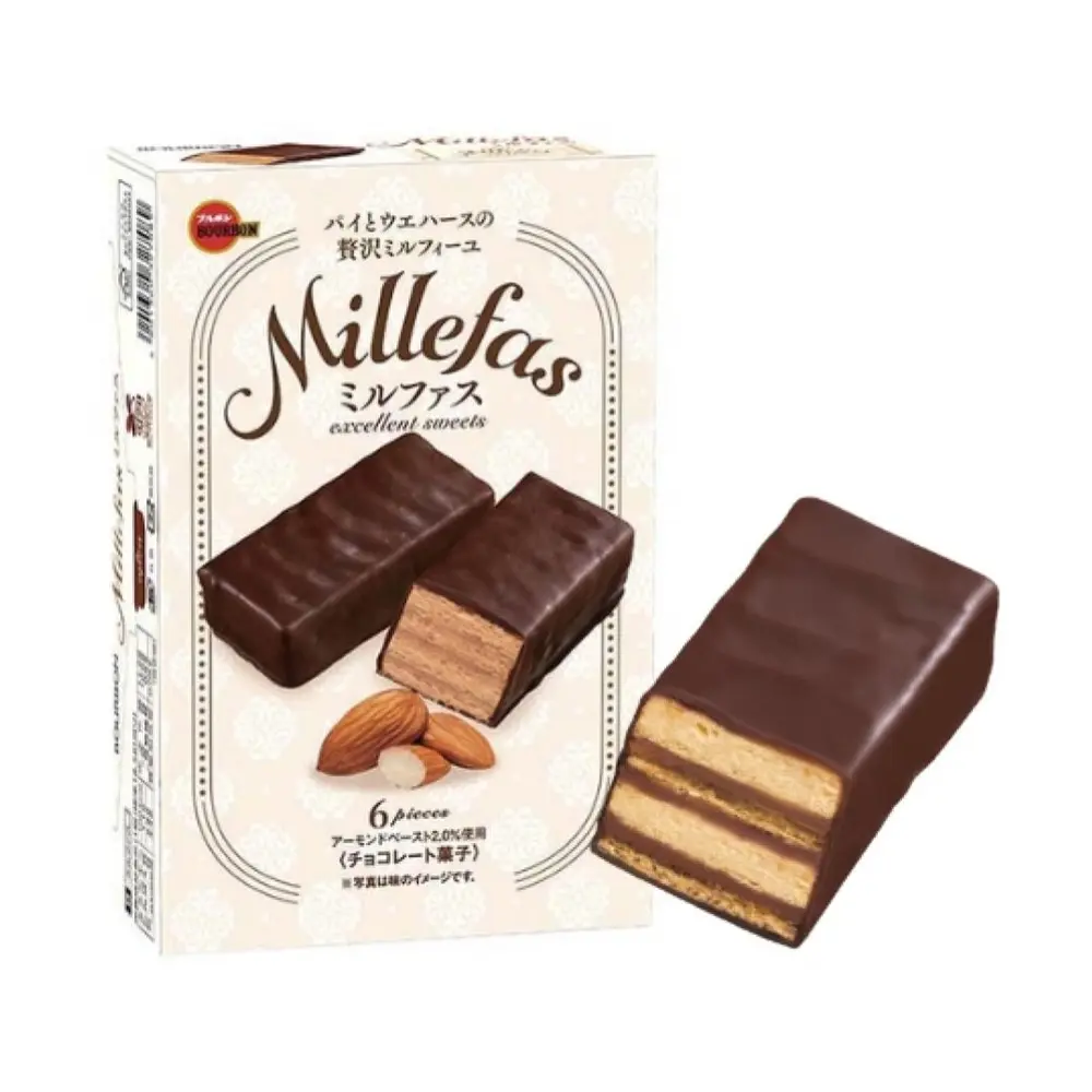 Bánh Xốp Phủ Socola Hạnh Nhân, Millefas, Almond Chocolate Wafer Bars, 6 Cái (108g) - BOURBON