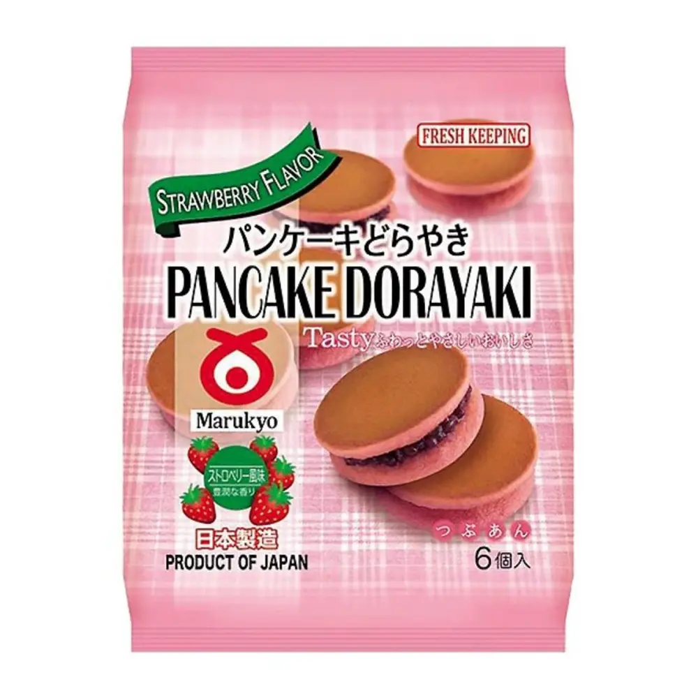Bánh Rán Nhân Đậu Đỏ Vị Dâu, Pancake Dorayaki, Strawberry Flavor, 6 Cái (310g) - MARUKYO