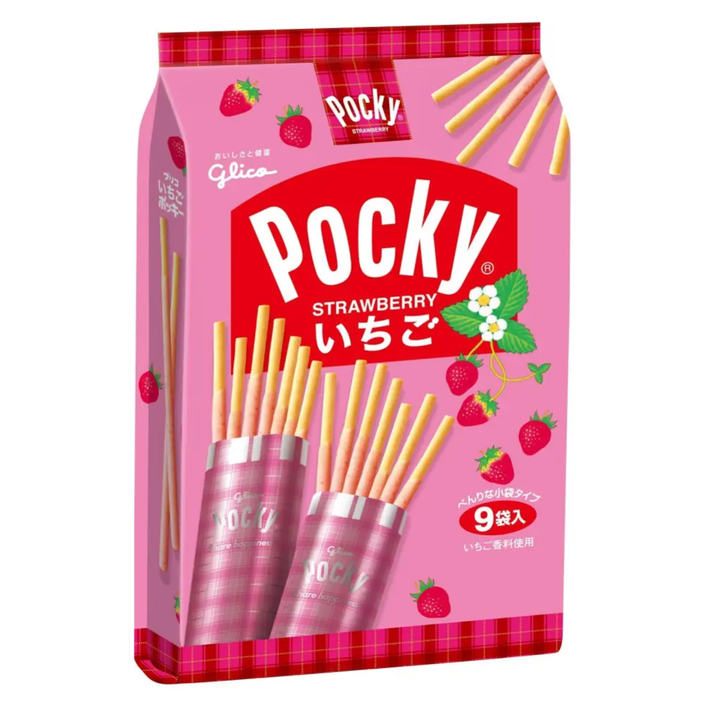 Bánh Que Phủ Socola Dâu, Pocky, Strawberry, 9 Gói (122.4g) - GLICO