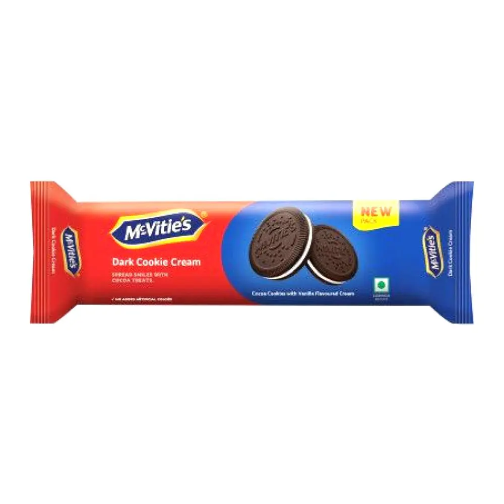 Bánh Quy Kẹp Kem Vani, Dark Cookie Cream, Cocoa Cookies with Vanilla Flavoured Cream (120g) - MCVITIE'S