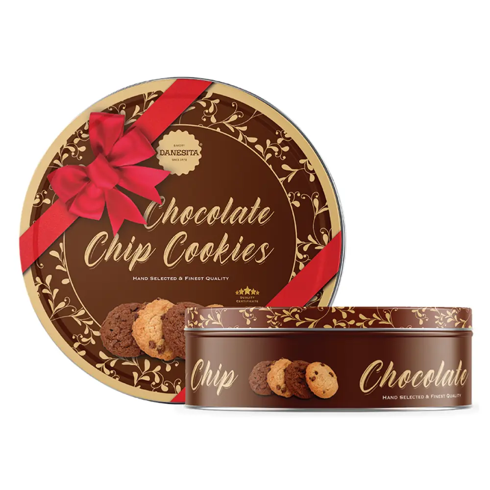 Bánh Quy Bơ Socola Hộp Thiếc Nơ Đỏ, Chocolate Chip Cookies, Red Ribbon (454g) - DANESITA
