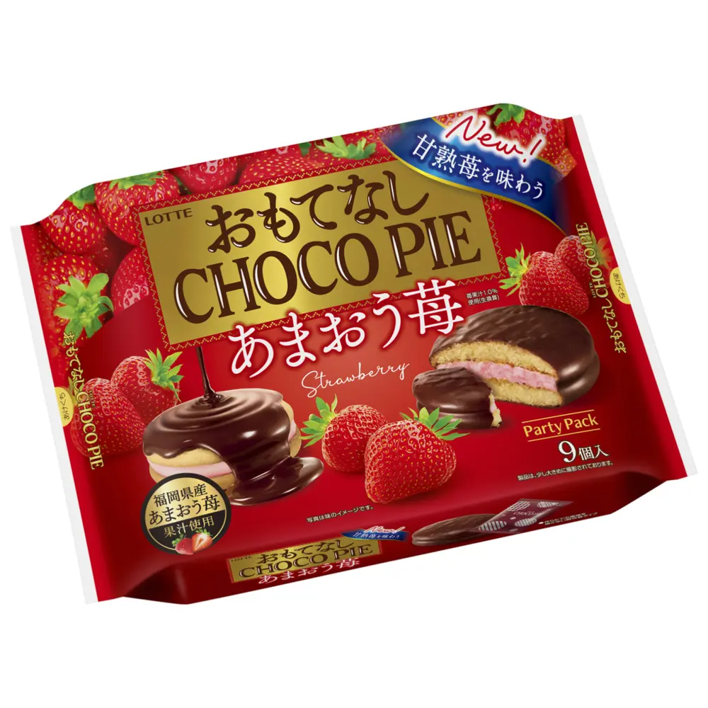 Bánh Choco Pie Nhân Kem Dâu, Strawberry Choco Pie, Party Pack, 9 Cái (279g) - LOTTE