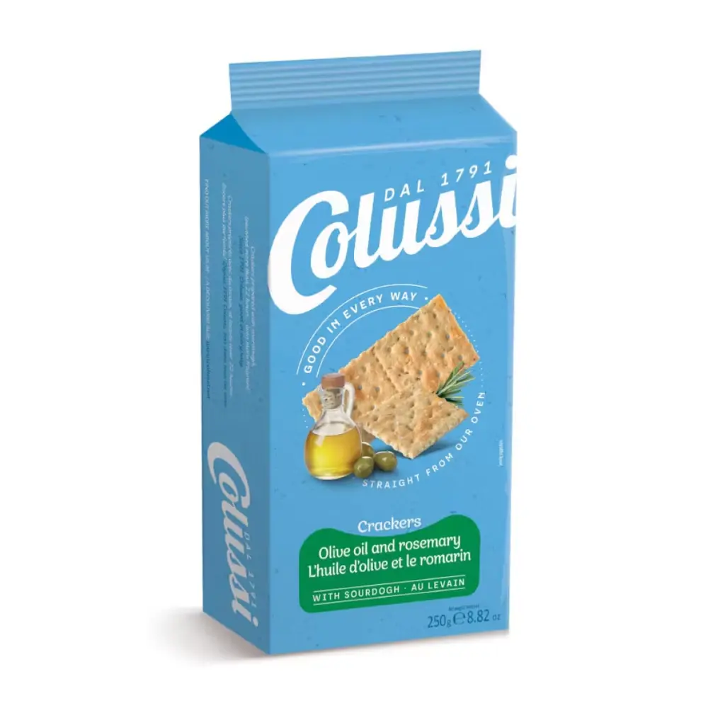Bánh Quy Giòn Vị Dầu Oliu & Hương Thảo, Crackers, Olive Oil & Rosemary, 8.82 oz (250g) - COLUSSI
