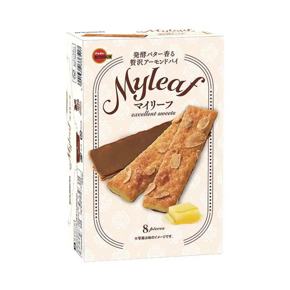 Bánh Quy Bơ Hạnh Nhân Phết Socola, Myleaf, Butter Feuilletage with Almonds & Milk Chocolate, 8 Cái (97.6g) - BOURBON