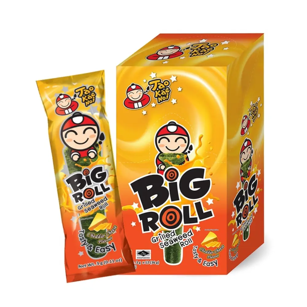 Rong Biển Cuộn Vị Phô Mai, Big Roll, Grilled Seaweed Roll, Cheddar Cheese Flavour, 0.11 oz (3g) - TAO KAE NOI