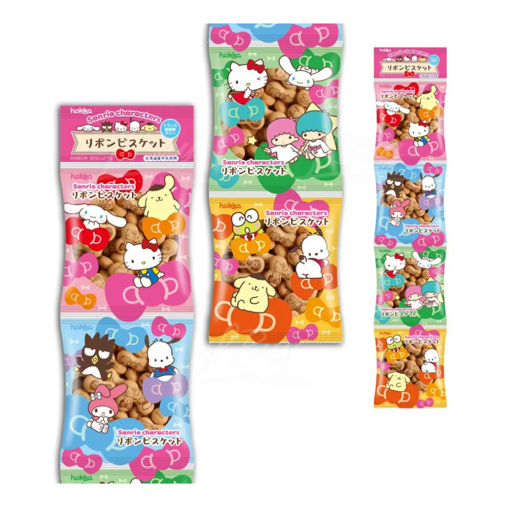 Dây Bánh Quy Nơ Nhân Vật Hoạt Hình, Sanrio Chracter Biscuits, 4 Gói (80g) - HOKKA