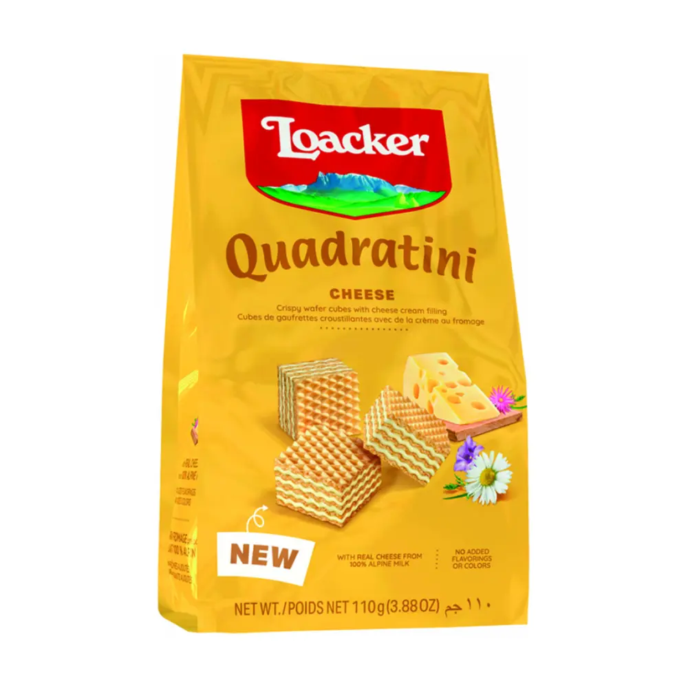 Bánh Xốp Phô Mai, Quadratini, Cheese, Crispy Wafer Cubes with Cheese Cream Filling, 3.88 oz (110g) - LOACKER