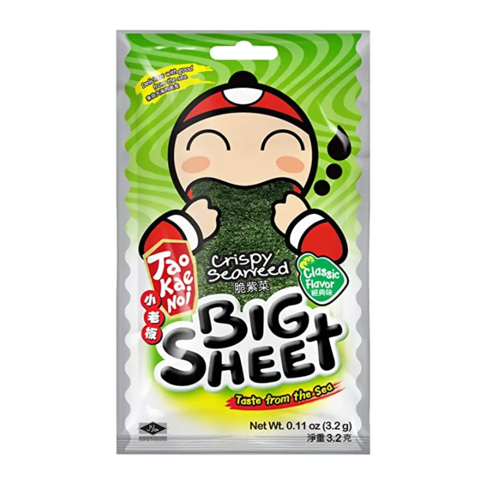 Snack Lá Rong Biển Giòn Vị Truyền Thống, Big Sheet, Crispy Seaweed, Classic Flavour, 0.11 oz (3.2g) - TAO KAE NOI