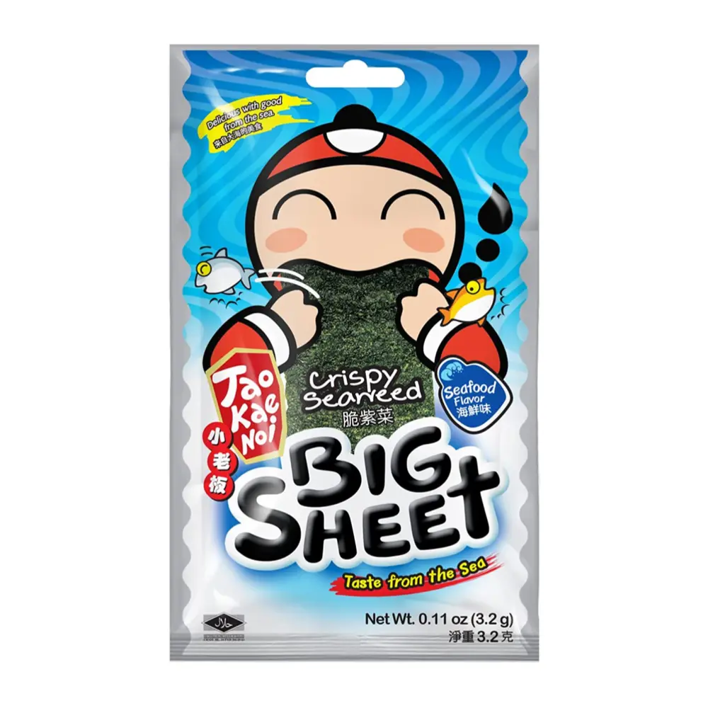 Snack Lá Rong Biển Giòn Vị Hải Sản, Big Sheet, Crispy Seaweed, Seafood Flavor, 0.11 oz (3.2g) - TAO KAE NOI