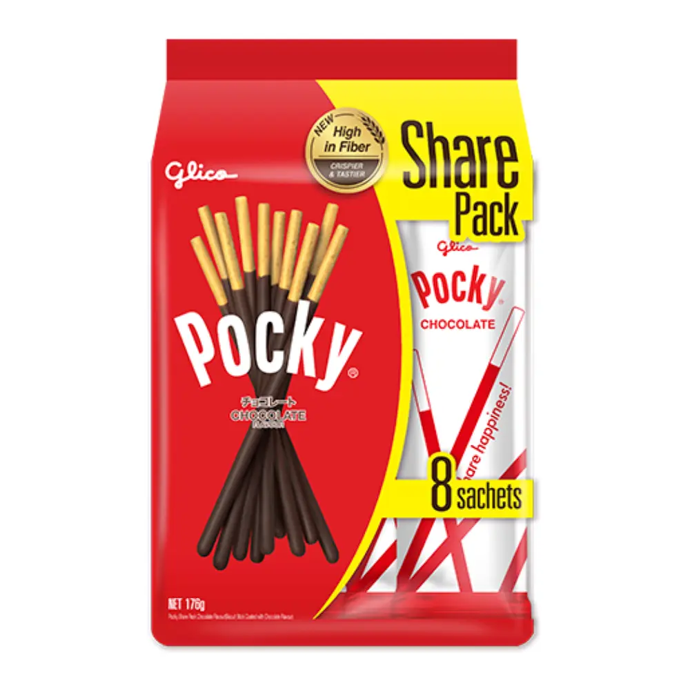 Bánh Que Phủ Socola, Pocky, Chocolate, Share Pack, 8 Gói (176g) - GLICO