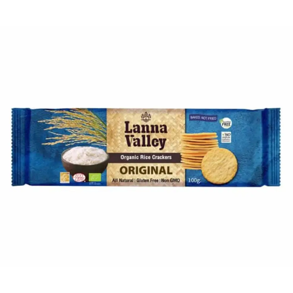 Bánh Gạo Hữu Cơ Vị Nguyên Bản, Organic White Rice Crackers, Original, Gluten Free (100g) - LANNA VALLEY