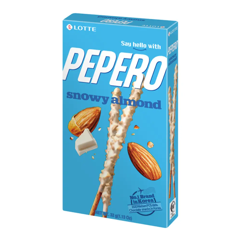 Bánh Que Socola Trắng Hạnh Nhân, Pepero, Snowy Almond, 1.13 oz (32g) - LOTTE