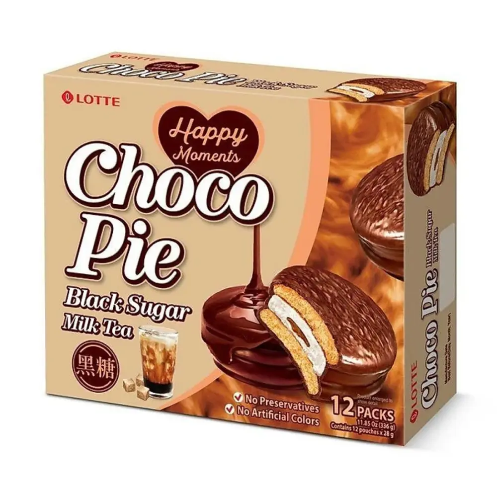 Bánh Choco Pie Trà Sữa Đường Đen, Choco Pie, Black Sugar Milk Tea, 12 Gói, 11.85 oz (336g) - LOTTE
