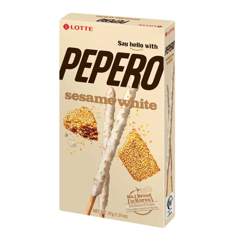 Bánh Que Socola Trắng Mè Rang, Pepero, Sesame White, 1.31 oz (37g) - LOTTE