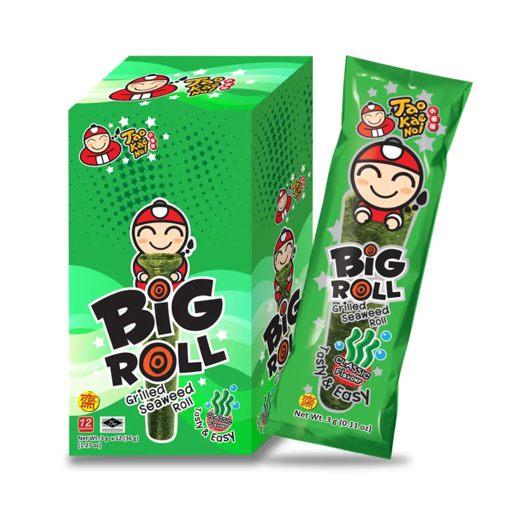 Rong Biển Cuộn Vị Truyền Thống, Big Roll, Grilled Seaweed Roll, Classic Flavour, 12 Gói, 1.27 oz (36g) - TAO KAE NOI