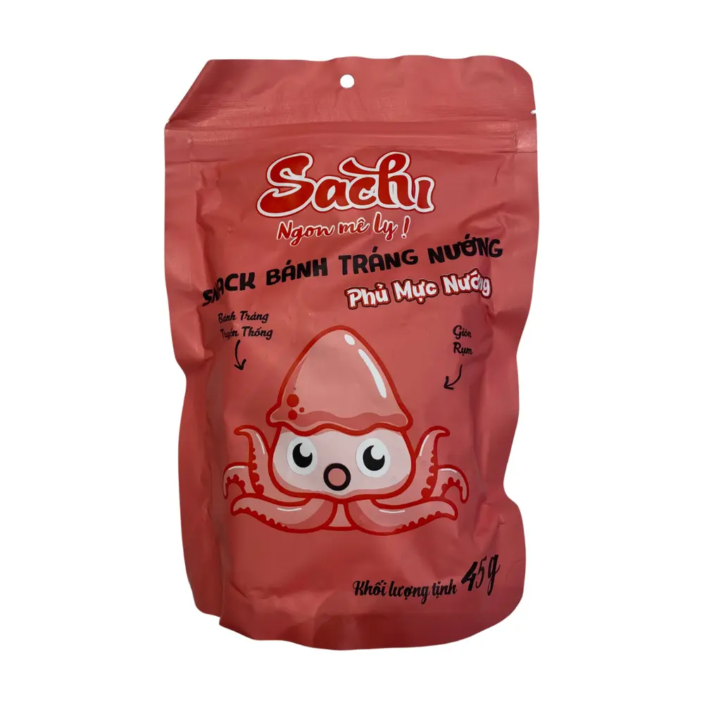 Snack Bánh Tráng Nướng Phủ Mực Nướng, Grilled Rice Cracker, Squid (45g) - SACHI