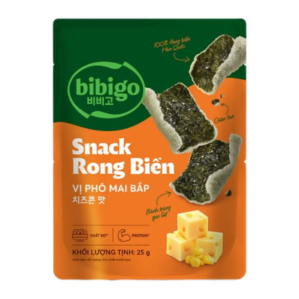 Snack Rong Biển Vị Phô Mai Bắp, Seaweed Crisps, Cheese & Corn (25g) - BIBIGO