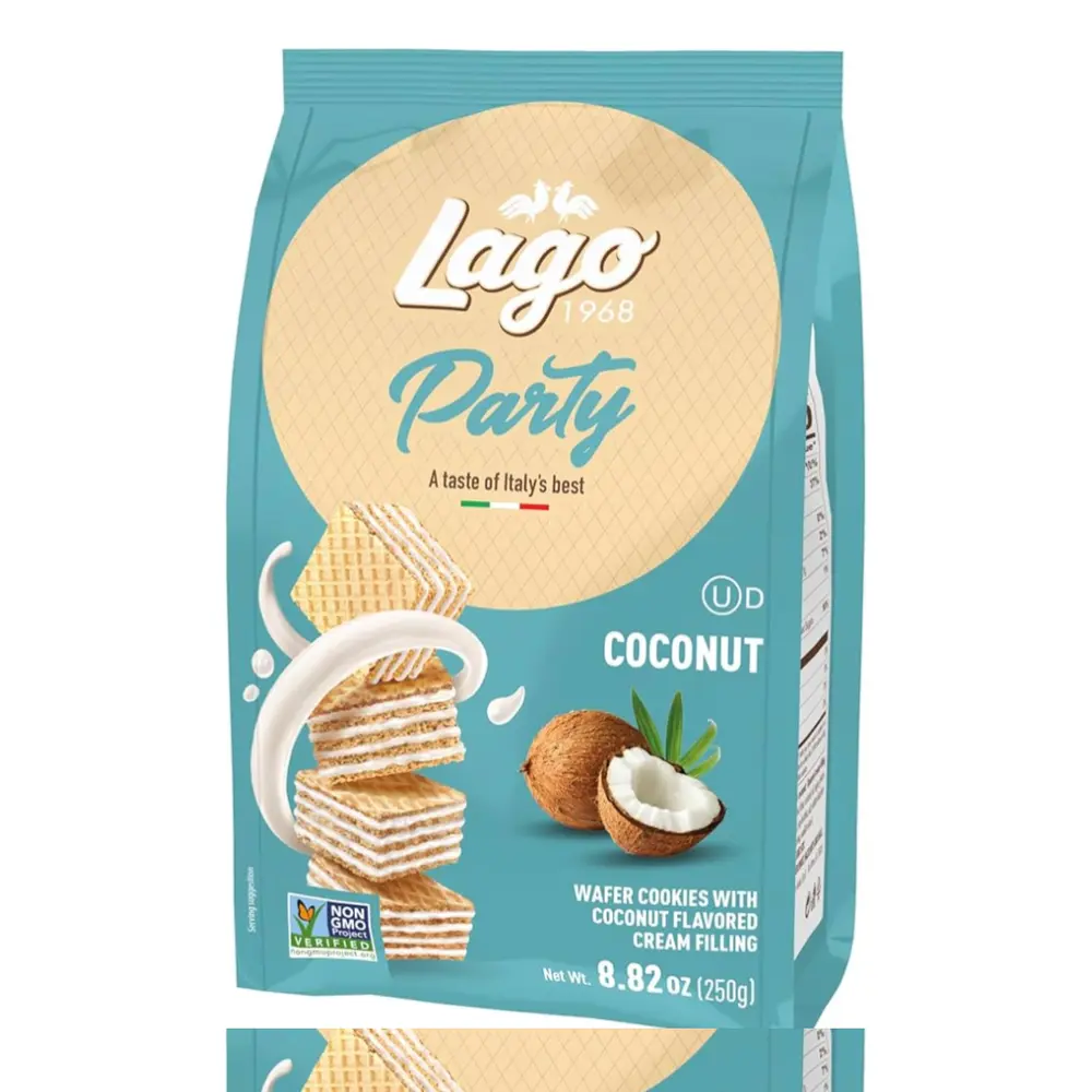 Bánh Xốp Kem Dừa, Party, Wafer Cookies with Coconut Cream, 8.82 oz (250g) - LAGO