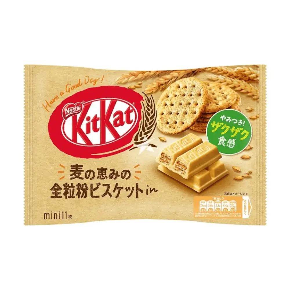 Bánh Xốp Nguyên Cám Phủ Socola Trắng, Mini Whole Grain Biscuits in White Chocolate, 11 + 1 Thanh (124.3g) - KITKAT