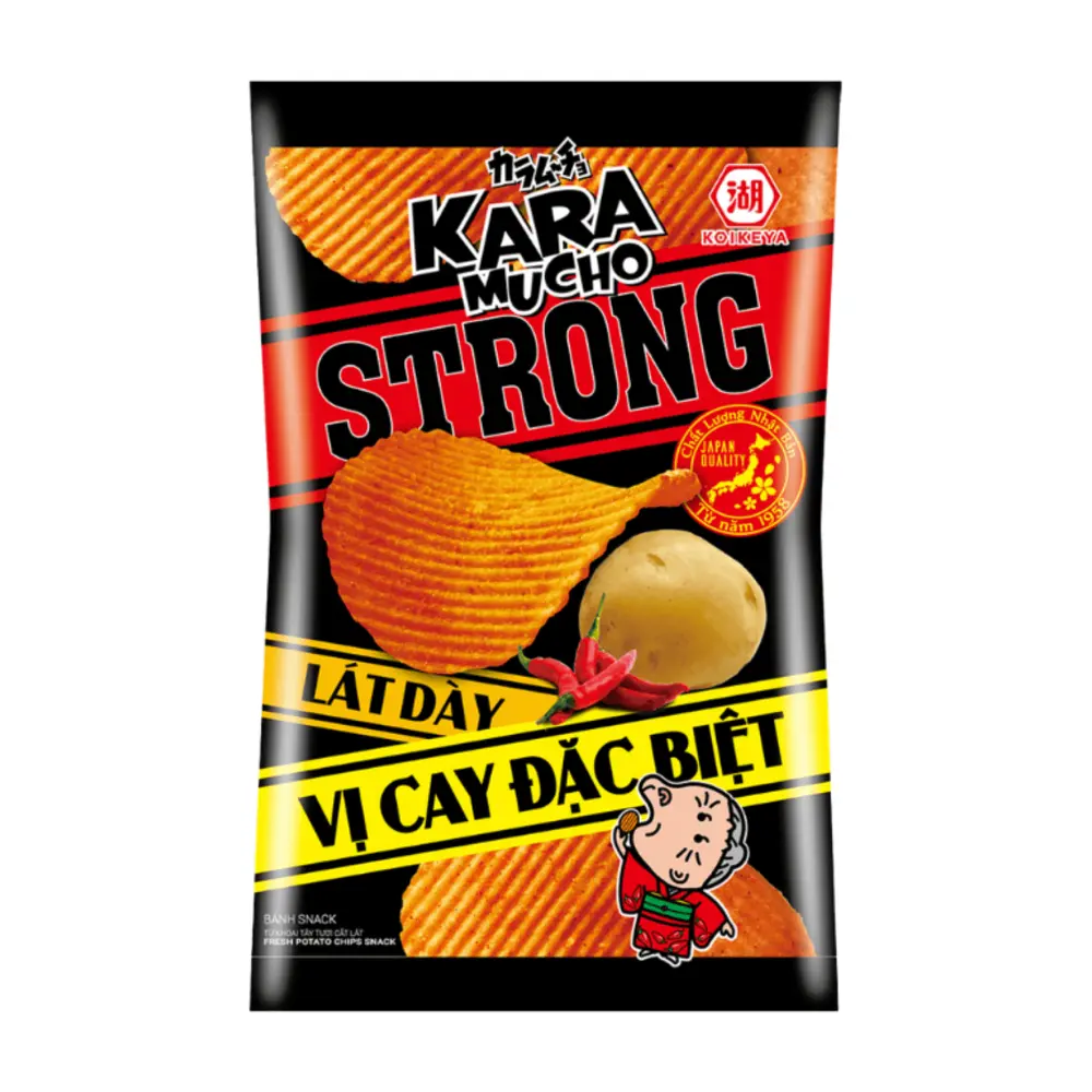 Snack Khoai Tây Lát Dày Vị Cay Đặc Biệt, Karamucho Strong Potato Chips, Hot Chilli, Ridge Cut (44g) - KOIKEYA