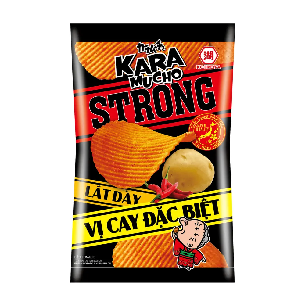 Snack Khoai Tây Lát Dày Vị Cay Đặc Biệt, Karamucho Strong Potato Chips, Hot Chilli, Ridge Cut (80g) - KOIKEYA