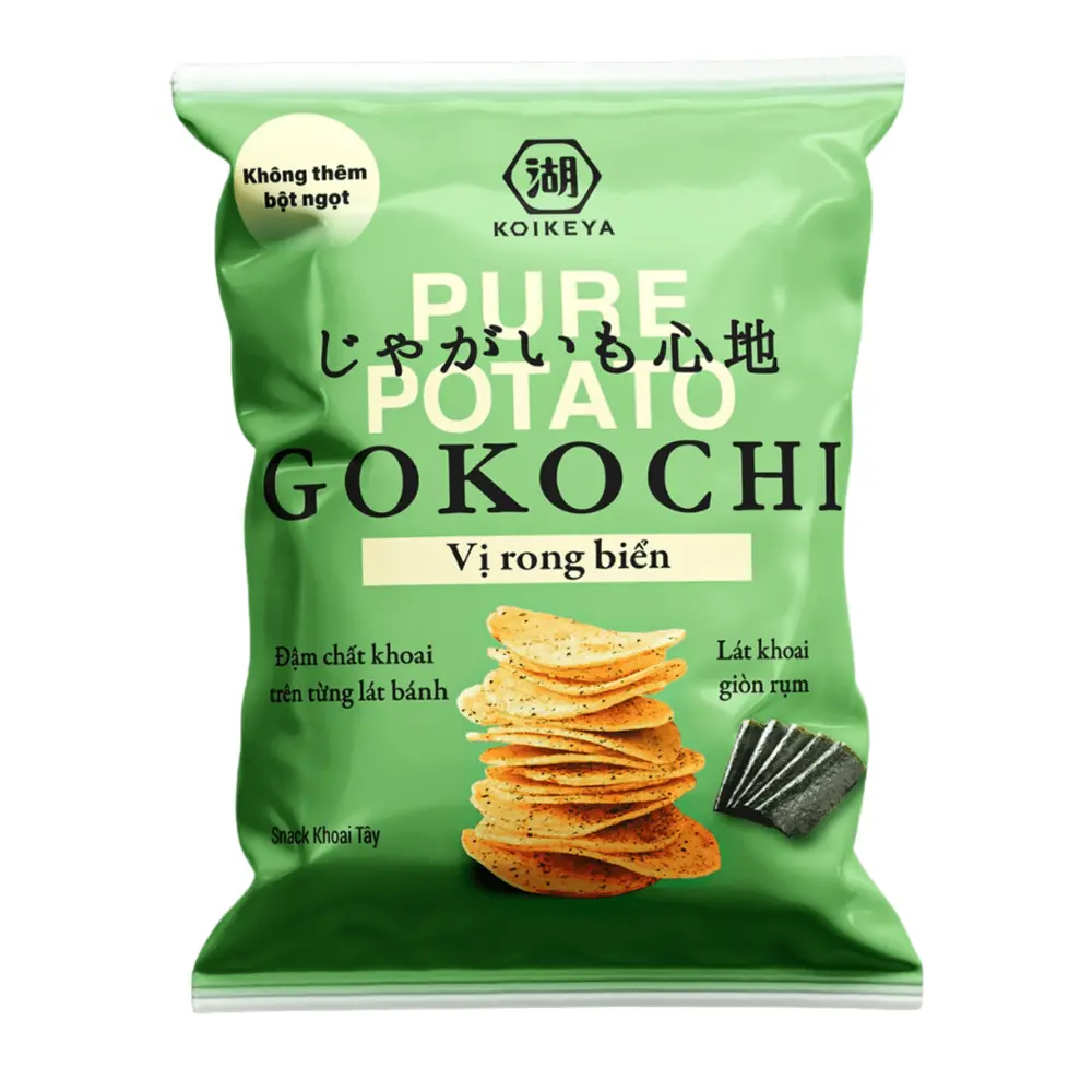 Snack Khoai Tây Vị Rong Biển, Gokochi Pure Potato Chips, Seaweed (65g) - KOIKEYA