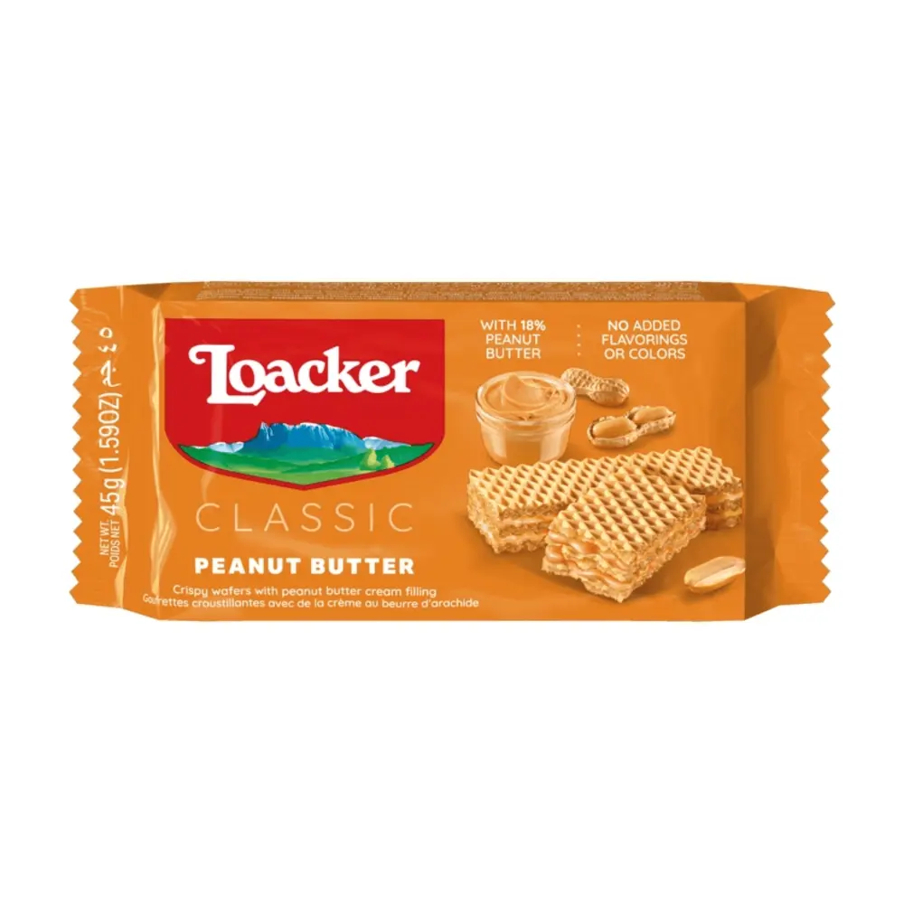 Bánh Xốp Bơ Đậu Phộng, Classic, Peanut Butter, Crispy Wafers with Peanut Butter Cream Filling, 1.59 oz (45g) - LOACKER