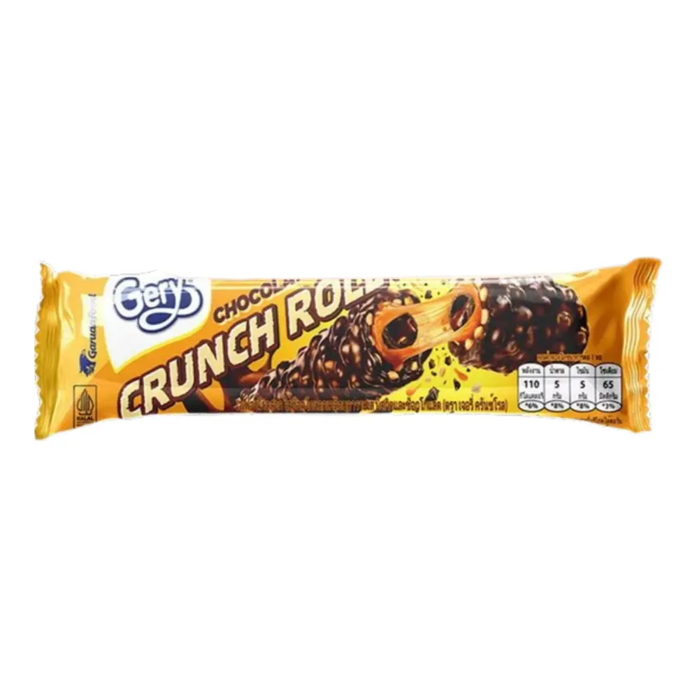Bánh Xốp Phủ Socola Cuộn Kem Socola, Gery, Chocolate Crunch Roll, 0.8 oz (23g) - GARUDAFOOD