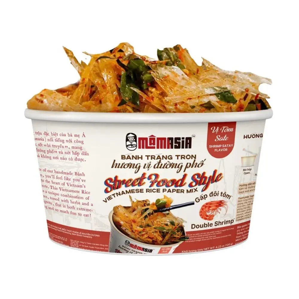 Bánh Tráng Trộn Hương Vị Đường Phố Vị Tôm Sate, Street Food Style Vietnamese Rice Paper Mix, Shrimp Satay Flavor, 4.23 oz (120g) - MAMASIA
