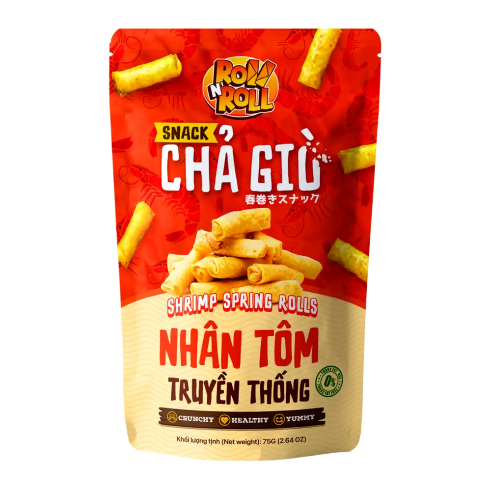 Snack Chả Giò Nhân Tôm Truyền Thống, Shrimp Spring Rolls, 2.64 oz (75g) - ROLL N' ROLL