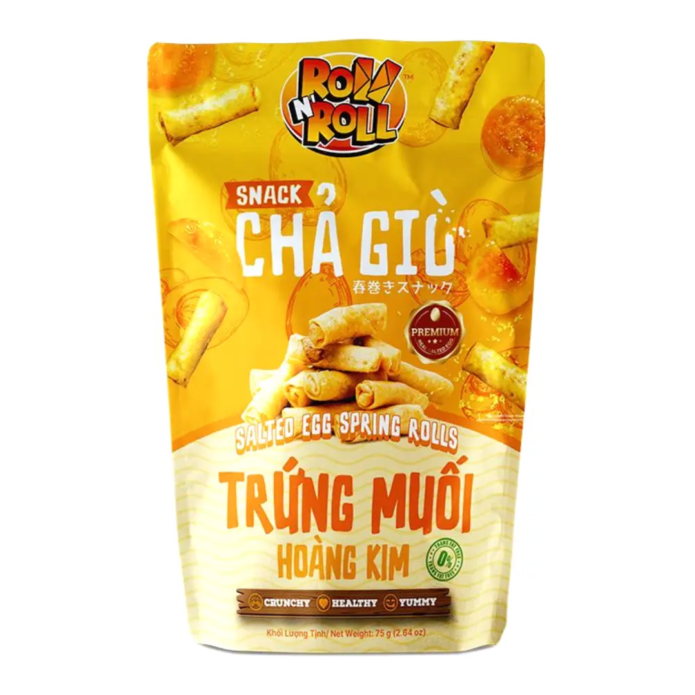 Snack Chả Giò Trứng Muối Hoàng Kim, Salted Egg Spring Rolls, 2.64 oz (75g) - ROLL N' ROLL