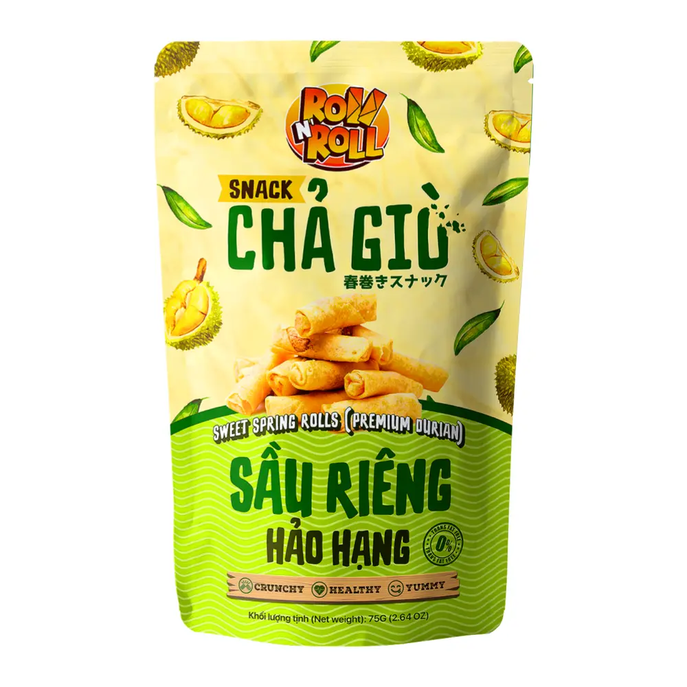 Snack Chả Giò Sầu Riêng Hảo Hạng, Sweet Spring Rolls, Premium Durian, 2.64 oz (75g) - ROLL N' ROLL