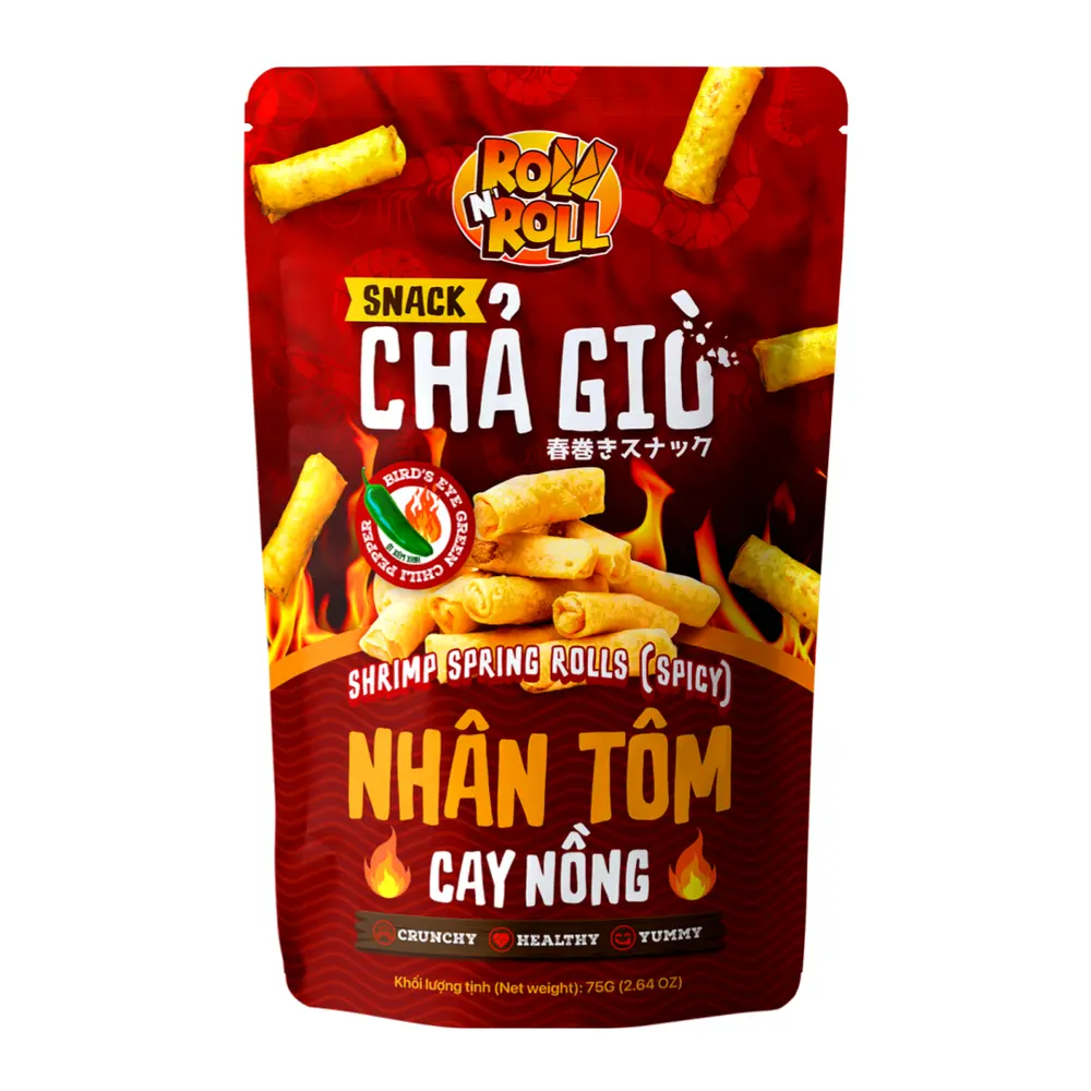 Snack Chả Giò Nhân Tôm Cay Nồng, Shrimp Spring Rolls, Spicy, 2.64 oz (75g) - ROLL N' ROLL