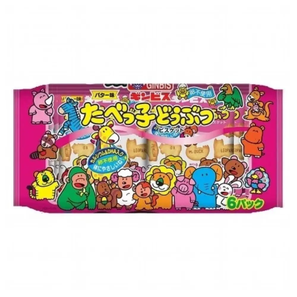 Bánh Quy Hình Sở Thú Vị Bơ, Animal Butter Biscuits, 6 Gói (138g) - GINBIS TABEKKO