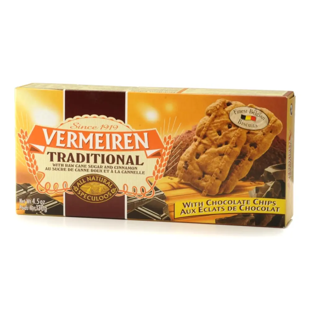 Bánh Quy Hạt Socola, Traditional Speculoos with Chocolate Chips, 4.5 oz (130g) - VERMEIREN