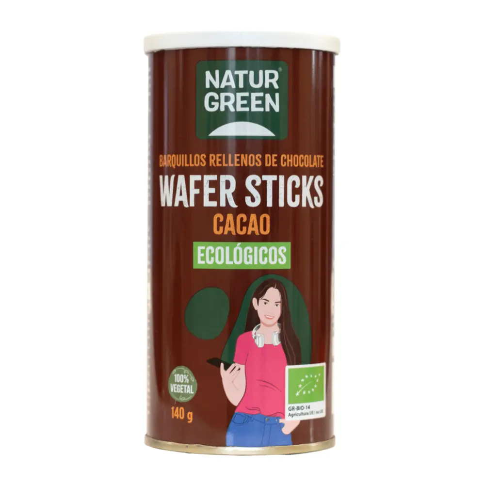 Bánh Ống Quế Socola Hữu Cơ, Bio Wafer Sticks, Cacao (140g) - NATURGREEN
