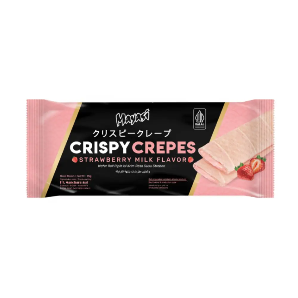 Bánh Kếp Vị Sữa Dâu, Crispy Crepes, Strawberry Milk Flavor (75g) - MAYASI