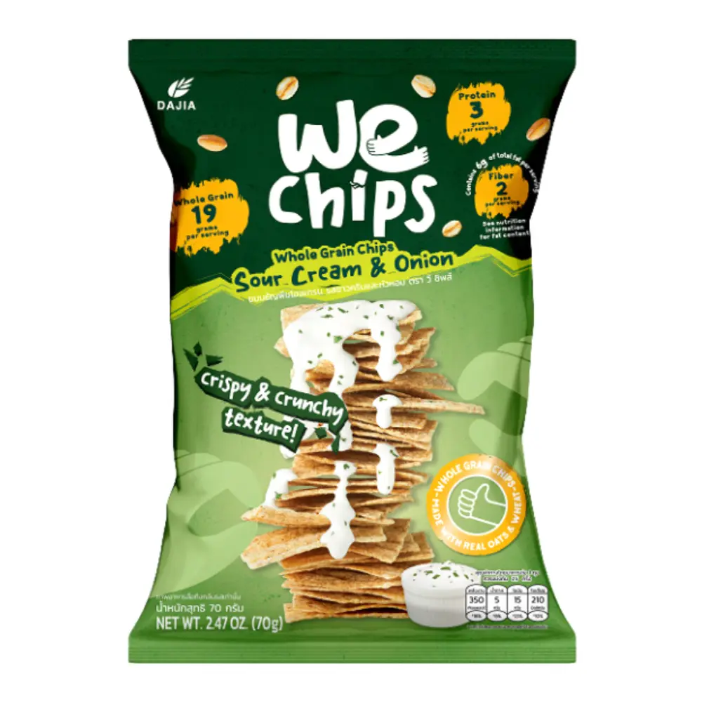 Snack Ngũ Cốc Nguyên Cám Vị Kem Chua & Hành Tây, Whole Grain Chips, Sour Cream & Onion, 2.47 oz (70g) - WE CHIPS