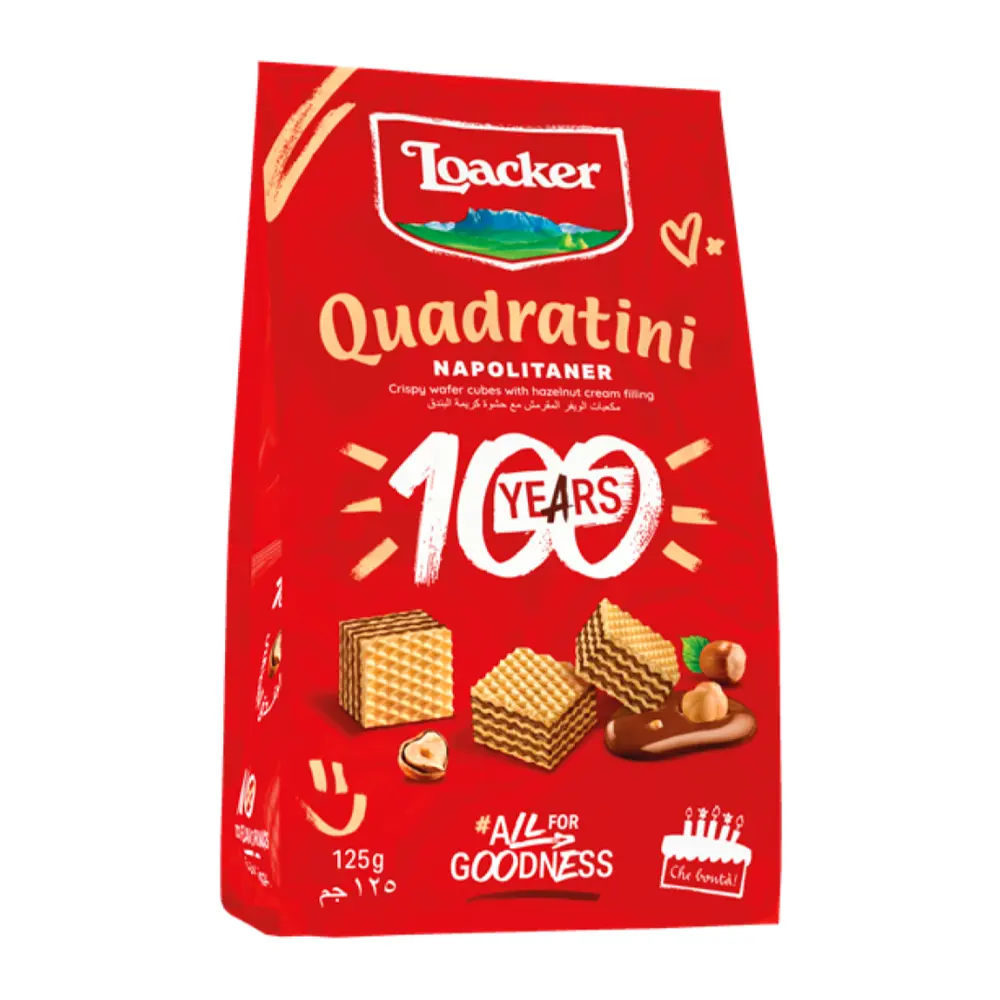 Bánh Xốp Hạt Phỉ, Quadratini, Napolitaner, Crispy Wafer Cubes with Hazelnut Cream Filling (125g) - LOACKER