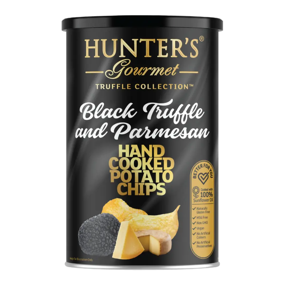 Khoai Tây Chiên Vị Nấm Truffle & Phô Mai Parmesan, Hunter`s Gourmet Truffle Collection, Hand Cooked Potato Chips, Black Truffle & Parmesan (150g) - HUNTER FOODS