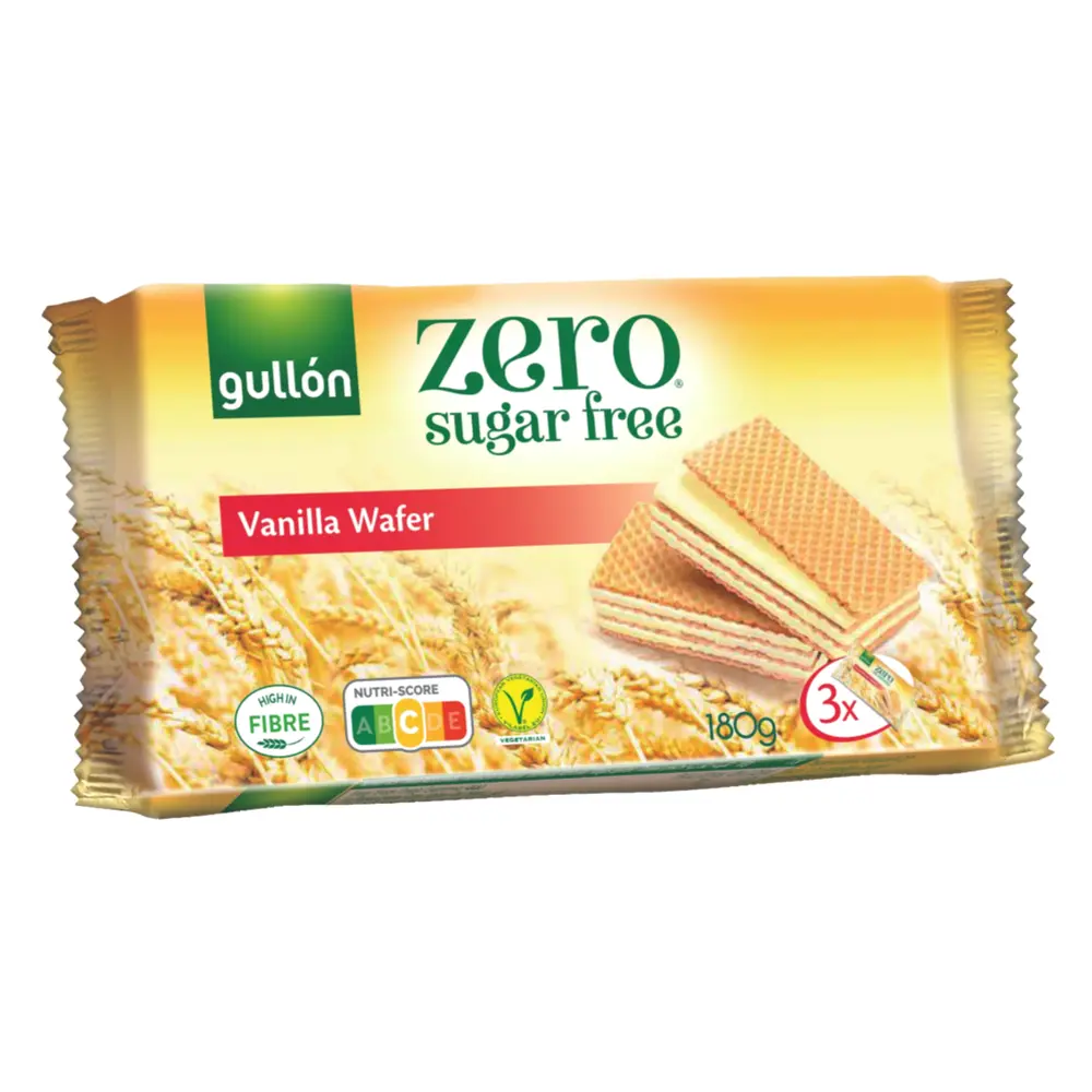 Bánh Xốp Không Đường Nhân Vani, Zero Sugar Free, Vanilla Wafer, Vegan, 3 Gói (180g) - GULLON