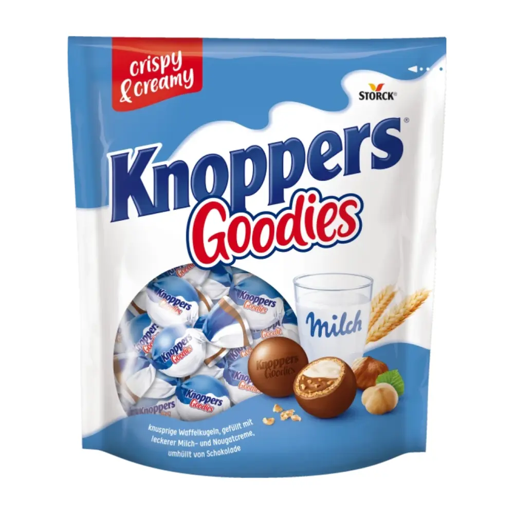 Bánh Xốp Bọc Socola Nhân Kem Sữa & Hạt Dẻ, Knoppers Goodies, Crispy Chocolate Wafer Balls with Milk & Nougat Cream (180g) - STORCK