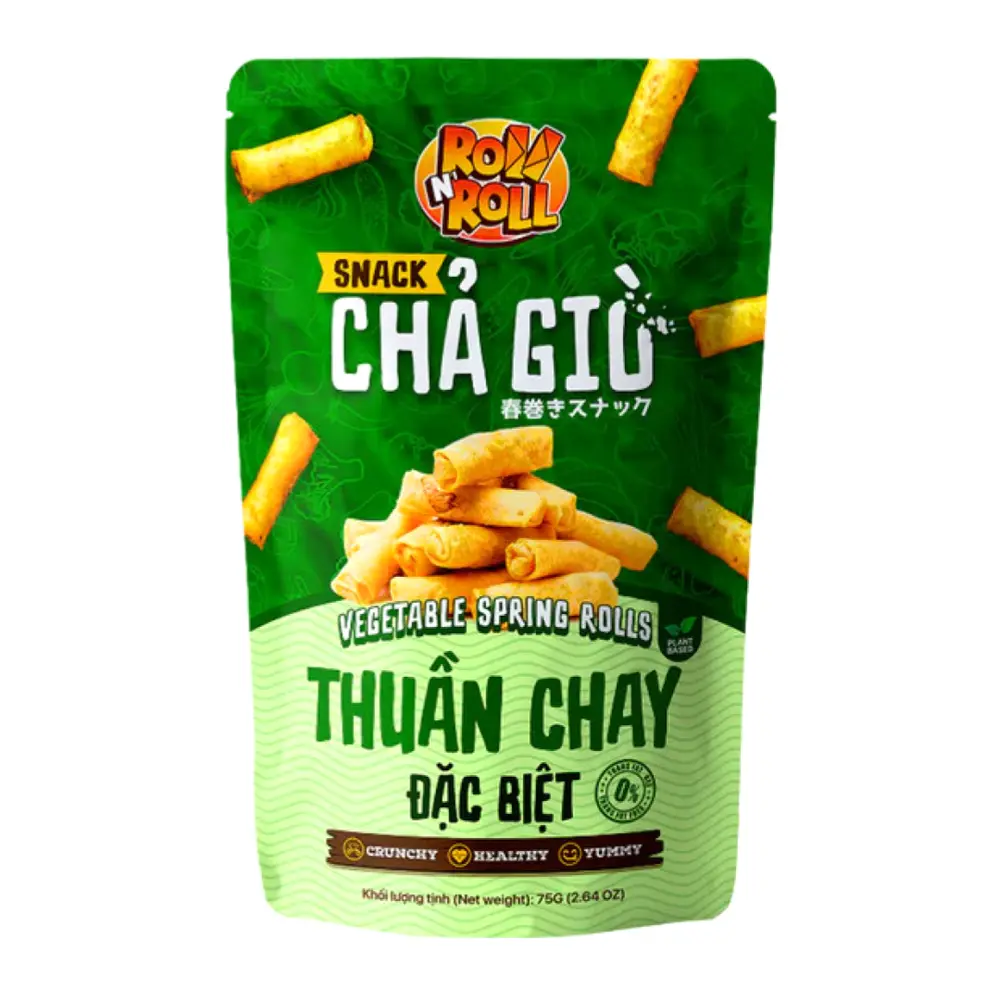 Snack Chả Giò Thuần Chay Đặc Biệt, Vegetable Spring Rolls, 2.64 oz (75g) - ROLL N' ROLL