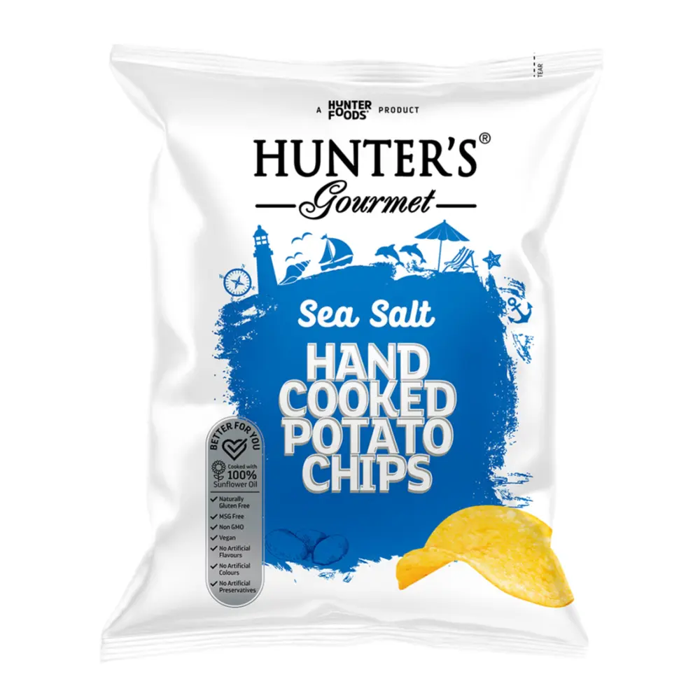 Khoai Tây Chiên Vị Muối Biển, Hunter`s Gourmet, Hand Cooked Potato Chips, Sea Salt (125g) - HUNTER FOODS