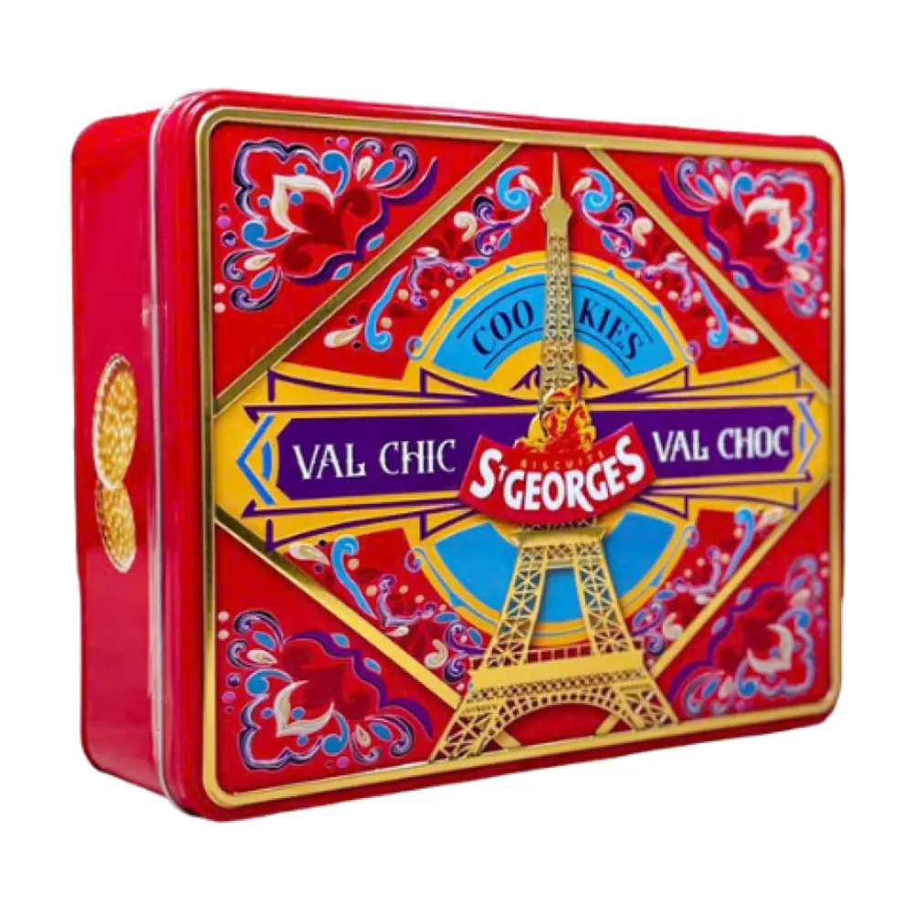 Bánh Quy Kẹp Kem Vani & Socola Hộp Thiếc (Đỏ), Val`Chic & Val`Choc, Vanilla & Chocolate Sandwich Cookies (600g) - ST GEORGES